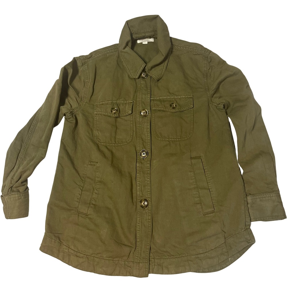 LOFT Womens Olive Green Utility Field Jacket Button Up Size XSP Petite